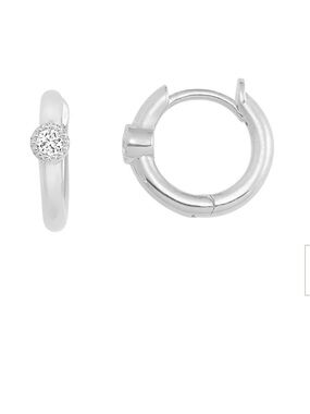 BABYGOLD Shapes Round Huggie Earrings, 14K White Gold with Natural Diamonds, NIB
